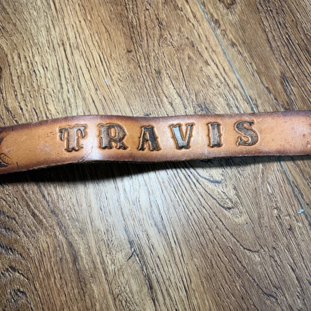 VTG 70s Bergamot‎ Brass 1977 Texas Belt Buckle Kids Leather Engraved Tooled USA